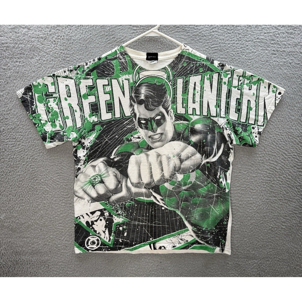 Vintage Green Lantern Shirt Adult Large White Justice League DC Comics AOP Y2K